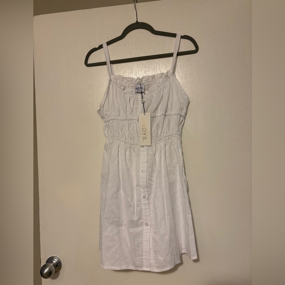 NWT SNDYS linen ruched strappy mini dress in white - Picture 4 of 10